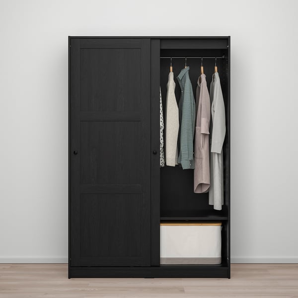 RAKKESTAD Almari pakaian berpintu gelangsar, hitam coklat, 117x176 cm