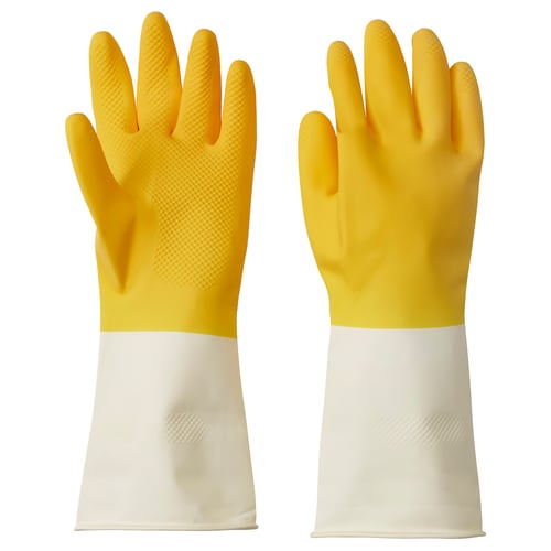RINNIG Sarung tangan cucian, kuning terang/putih pudar, M