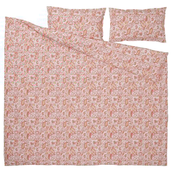 RODGERSIA Sarung duvet dan 2 sarung bantal, merah jambu/putih, 200x200/50x80 cm