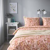 RODGERSIA Sarung duvet dan 2 sarung bantal, merah jambu/putih, 200x200/50x80 cm