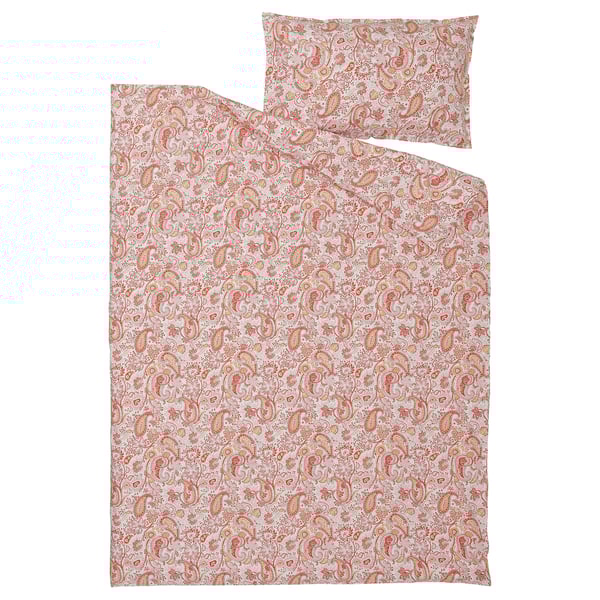 RODGERSIA Sarung duvet dan sarung bantal, merah jambu/putih, 150x200/50x80 cm