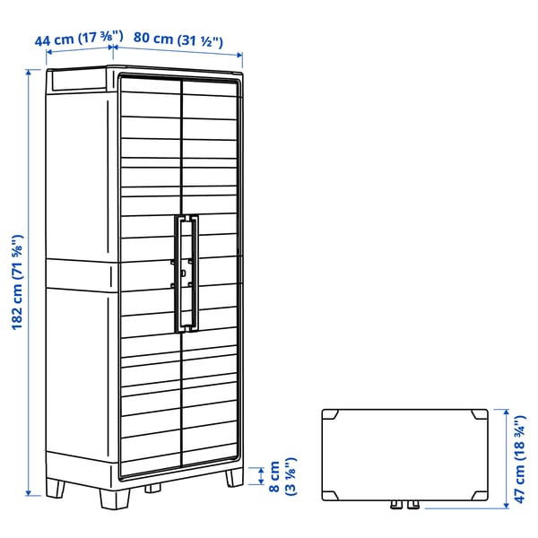 RUNMARÖ Kabinet berpintu, kelabu gelap dalam bangunan/luar rumah, 80x44x182 cm