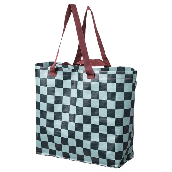 SÄCKKÄRRA Beg, hitam biru/kelabu muda firus corak berpetak, 18x45x45 cm/36 l