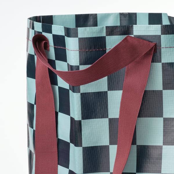 SÄCKKÄRRA Beg, hitam biru/kelabu muda firus corak berpetak, 18x45x45 cm/36 l
