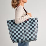 SÄCKKÄRRA Beg, hitam biru/kelabu muda firus corak berpetak, 18x45x45 cm/36 l
