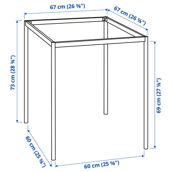 SANDSBERG Rangka bawah untuk permukaan meja, hitam, 67x67x73 cm