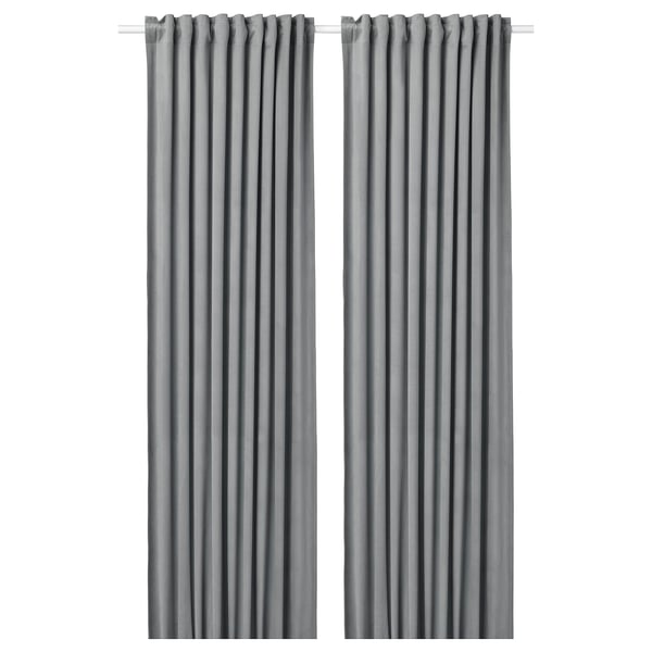 SANDSVINGEL Langsir, 1 pasang, kelabu/dengan pita tendas, 135x250 cm