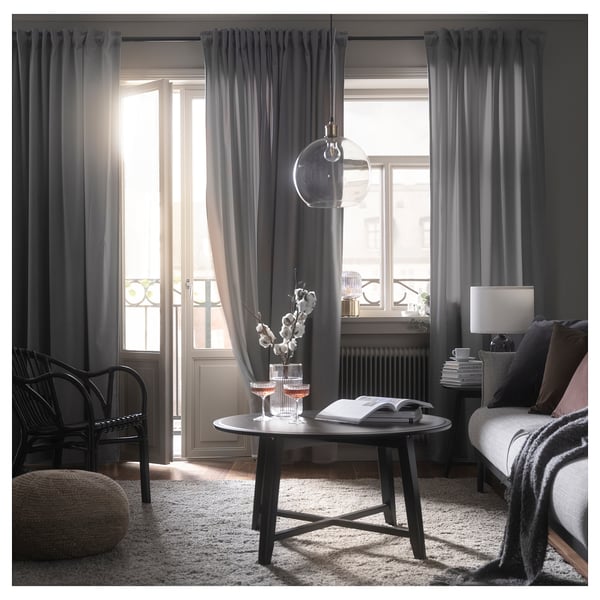 SANDSVINGEL Langsir, 1 pasang, kelabu/dengan pita tendas, 135x250 cm