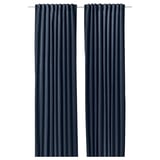SANELA Langsir, 1 pasang, biru gelap/dengan pita tendas, 140x250 cm