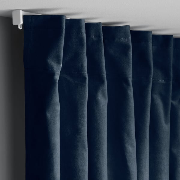 SANELA Langsir, 1 pasang, biru gelap/dengan pita tendas, 140x250 cm