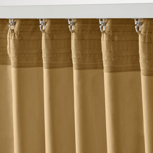 SANELA Langsir, 1 pasang, kuning air-kuning/dengan pita tendas, 140x250 cm