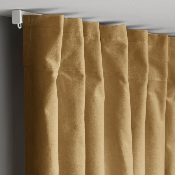 SANELA Langsir, 1 pasang, kuning air-kuning/dengan pita tendas, 140x250 cm