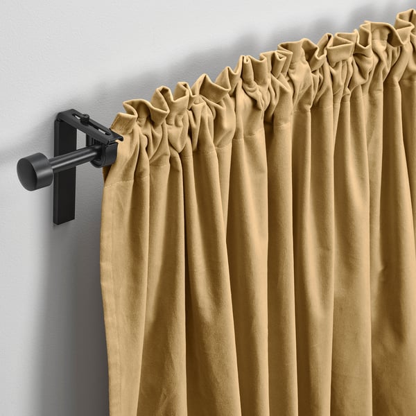 SANELA Langsir, 1 pasang, kuning air-kuning/dengan pita tendas, 140x250 cm