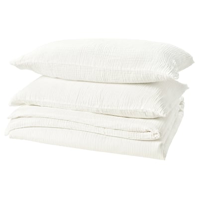 SCHERSMIN Sarung duvet dan 2 sarung bantal, putih, 240x220/50x80 cm