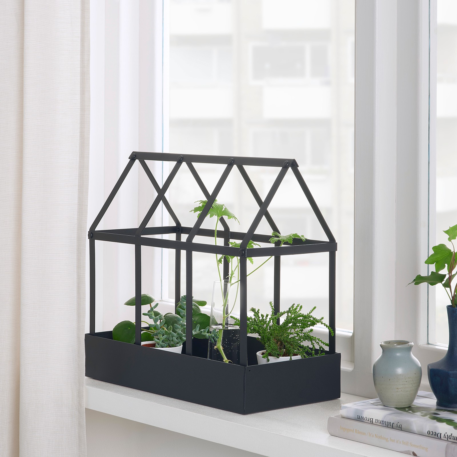 SENAPSKÅL Rumah hijau hiasan, dalam/luar hitam, 34 cm - IKEA