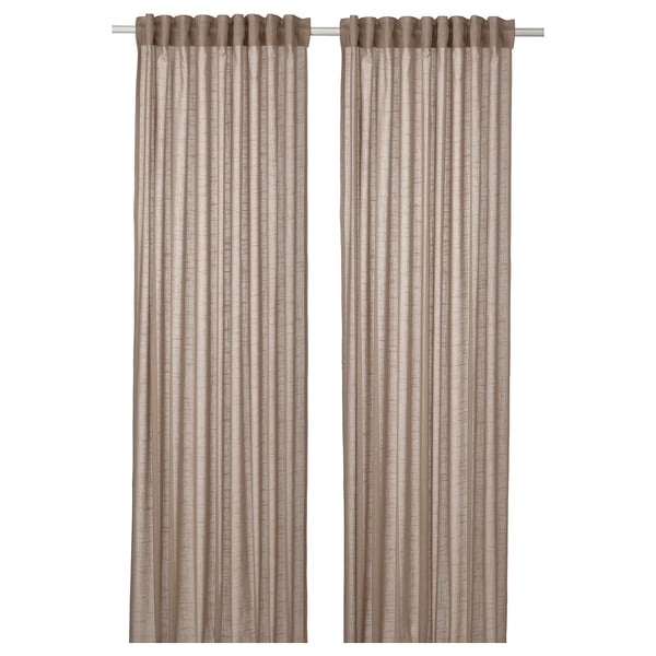 SILVERLÖNN Langsir nipis, 1 pasang, kuning air/dengan pita tendas, 145x250 cm