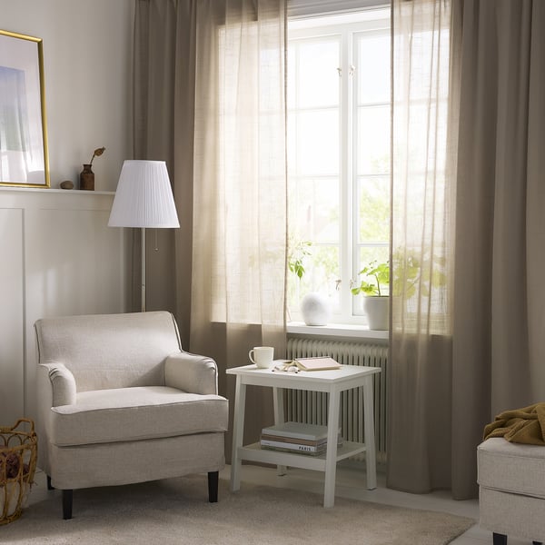 SILVERLÖNN Langsir nipis, 1 pasang, kuning air/dengan pita tendas, 145x250 cm