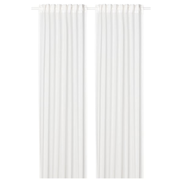 SILVERLÖNN Langsir nipis, 1 pasang, putih/dengan pita tendas, 145x250 cm