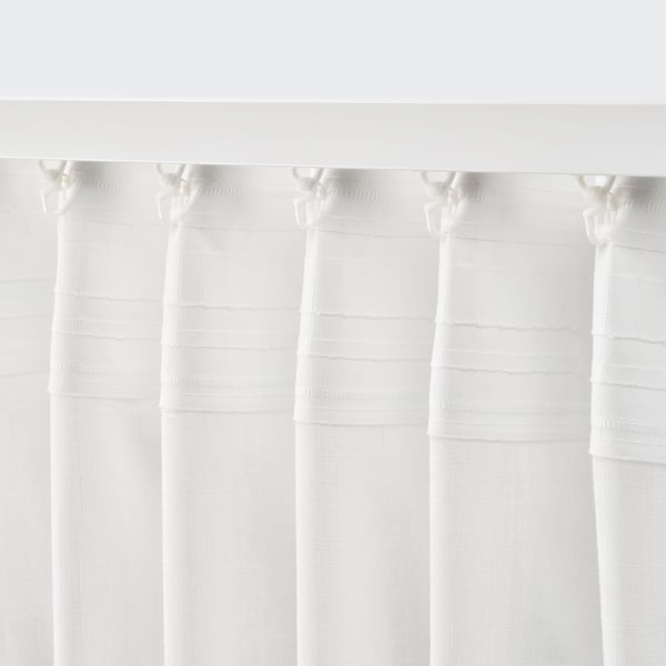 SILVERLÖNN Langsir nipis, 1 pasang, putih/dengan pita tendas, 145x250 cm