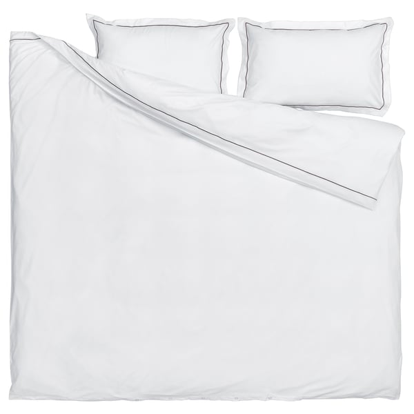 SILVERTISTEL Sarung duvet dan 2 sarung bantal, putih/kelabu gelap, 200x200/50x80 cm
