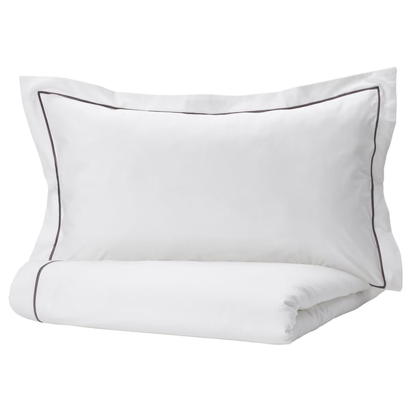 SILVERTISTEL Sarung duvet dan sarung bantal, putih/kelabu gelap, 150x200/50x80 cm