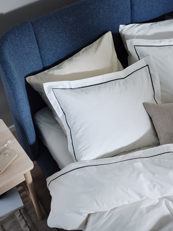 SILVERTISTEL Sarung duvet dan sarung bantal, putih/kelabu gelap, 150x200/50x80 cm
