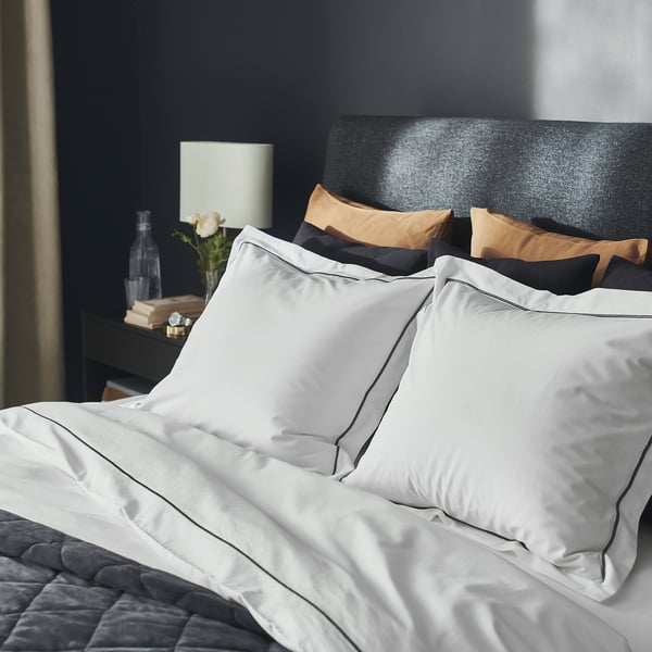 SILVERTISTEL Sarung duvet dan sarung bantal, putih/kelabu gelap, 150x200/50x80 cm