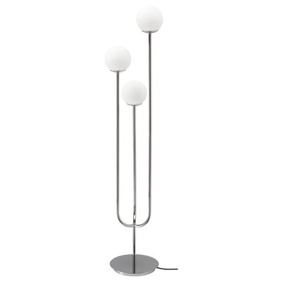 SIMRISHAMN Lampu lantai, bersadur krom/putih opal kaca