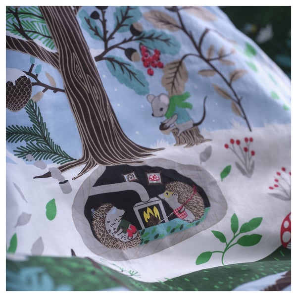 SKOGSDUVA Sarung duvet dan sarung bantal, biru hijau/corak hutan, 150x200/50x80 cm