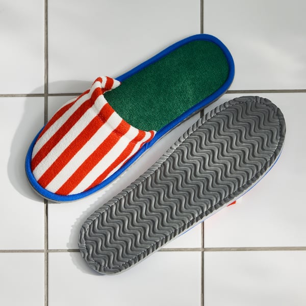 SKOGSSALLAT Selipar, merah/putih/berjalur, L/XL