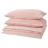 SMÅNUNNEÖRT Sarung duvet dan 2 sarung bantal, merah coklat putih/berjalur, 200x200/50x80 cm
