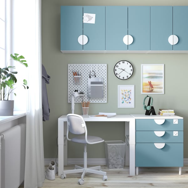 SMÅSTAD Kabinet dinding, putih biru/dengan 1 para-para, 60x32x60 cm