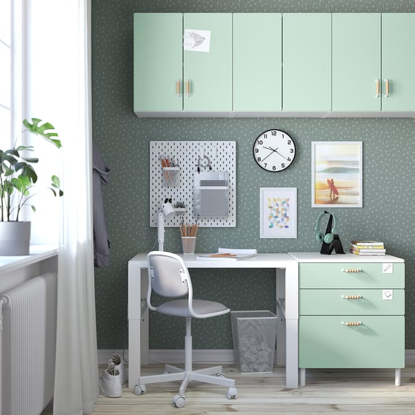 SMÅSTAD Kabinet dinding, putih hijau muda/dengan 1 para-para, 60x32x60 cm