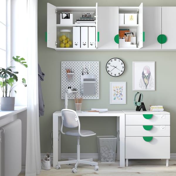 SMÅSTAD Kabinet dinding, putih hijau muda/dengan 1 para-para, 60x32x60 cm