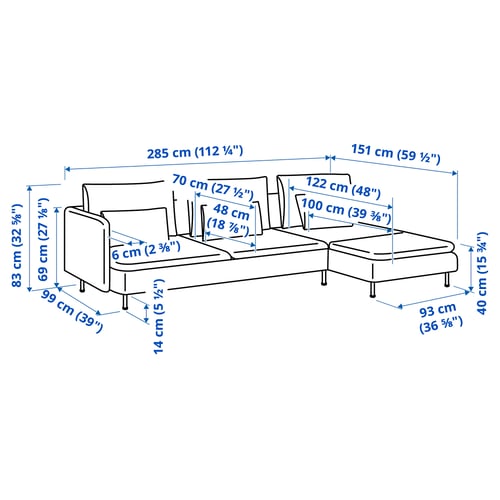 SÖDERHAMN Sofa 4 tempat duduk, dengan chaise longue dan hujung terbuka/Viarp kuning air/coklat