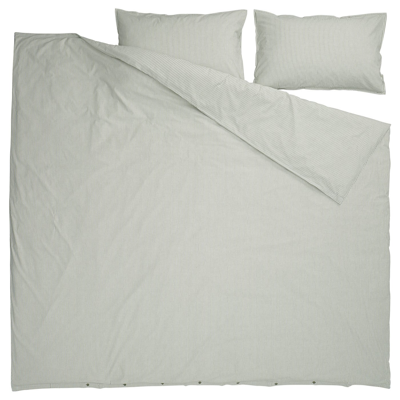 SOLFIBBLA Sarung duvet dan 2 sarung bantal, putih hijau/jalur, 240x220/50x80 cm