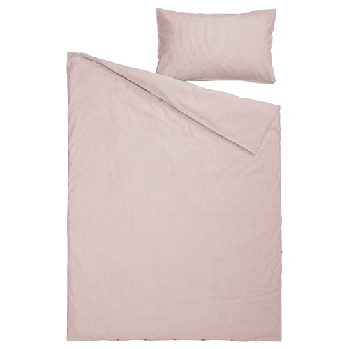 SOLFIBBLA Sarung duvet dan sarung bantal, putih merah/jalur, 150x200/50x80 cm
