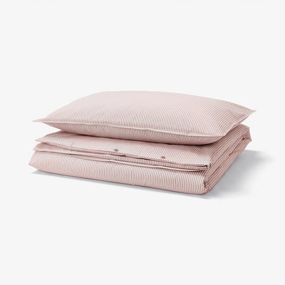 SOLFIBBLA Sarung duvet dan sarung bantal, putih merah/jalur, 150x200/50x80 cm