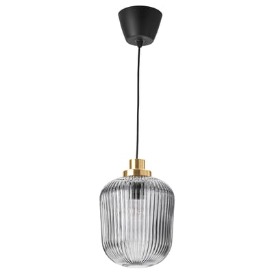 SOLKLINT Lampu pendan, loyang/kaca jernih kelabu, 22 cm