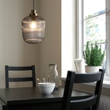 SOLKLINT Lampu pendan, loyang/kaca jernih kelabu, 22 cm