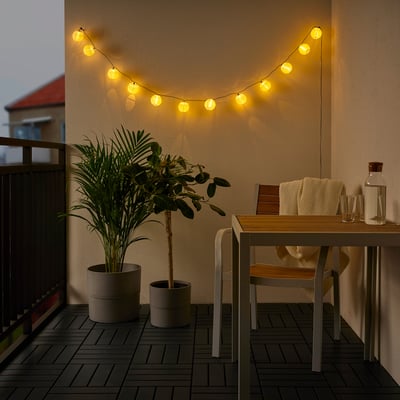 SOLVINDEN Rantaian pencahayaan LED 12 lampu, di luar bangunan/kendalian bateri putih