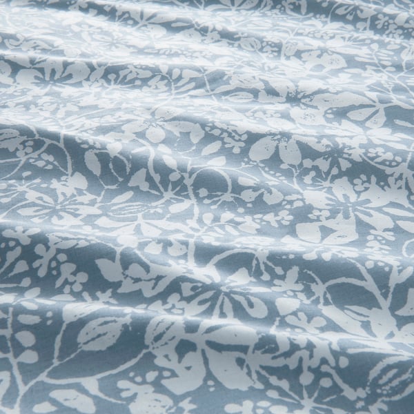 SOMMARSLÖJA Sarung duvet dan sarung bantal, biru/corak bunga-bungaan, 150x200/50x80 cm