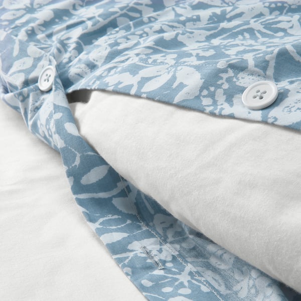 SOMMARSLÖJA Sarung duvet dan sarung bantal, biru/corak bunga-bungaan, 150x200/50x80 cm