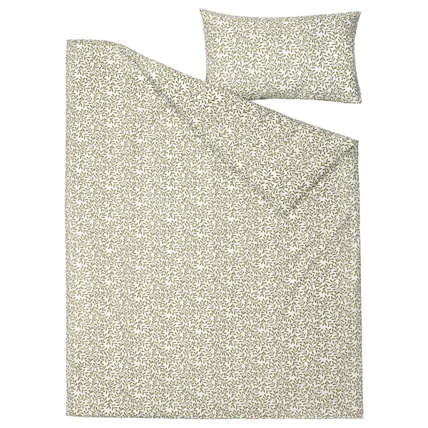 SORGMANTEL Sarung duvet dan sarung bantal, putih/hijau, 150x200/50x80 cm