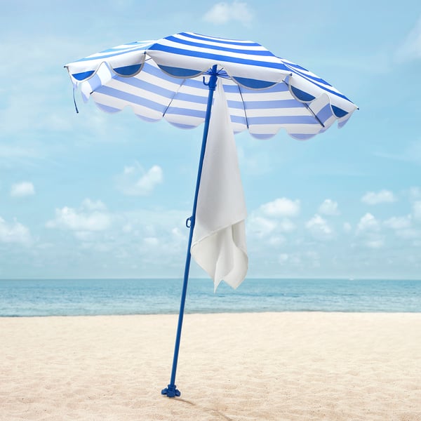 STRANDÖN Payung, biru/putih, 140 cm