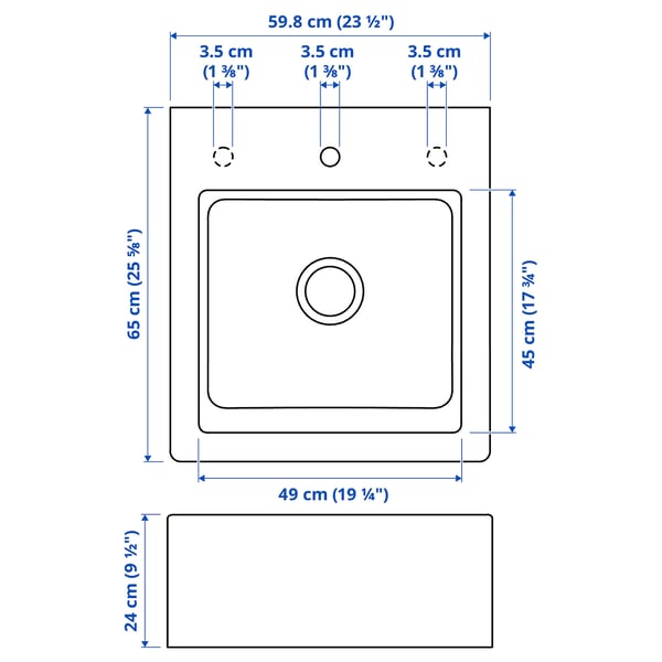 TALLSJÖN Mangkuk sink dengan bahagian depan, kelabu gelap/kesan batu, 60x65 cm