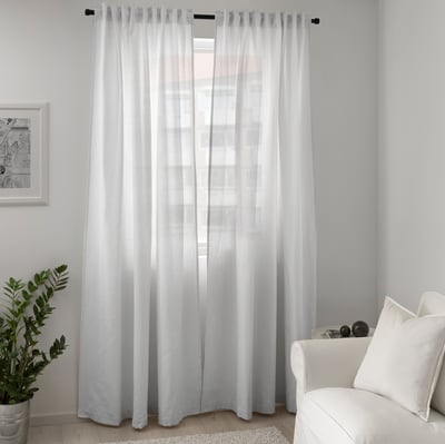 TIBAST Langsir, 1 pasang, putih/dengan pita tendas, 145x250 cm
