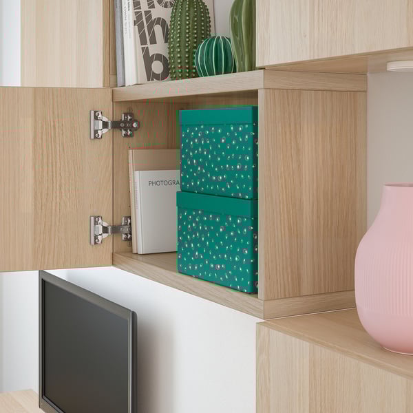 TJENA Kotak storan berpenutup hijau berbintik IKEA