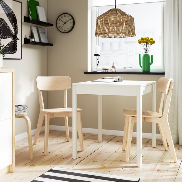 TONSTAD / LISABO Meja dan 2 kerusi, putih pudar/ash, 80/120x70 cm