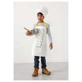 TOPPKLOCKA Apron kanak-kanak dengan topi cef, putih/kuning